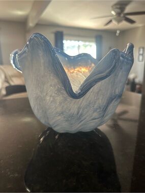 Murano Blue and White Swirl Art Glass Bowl